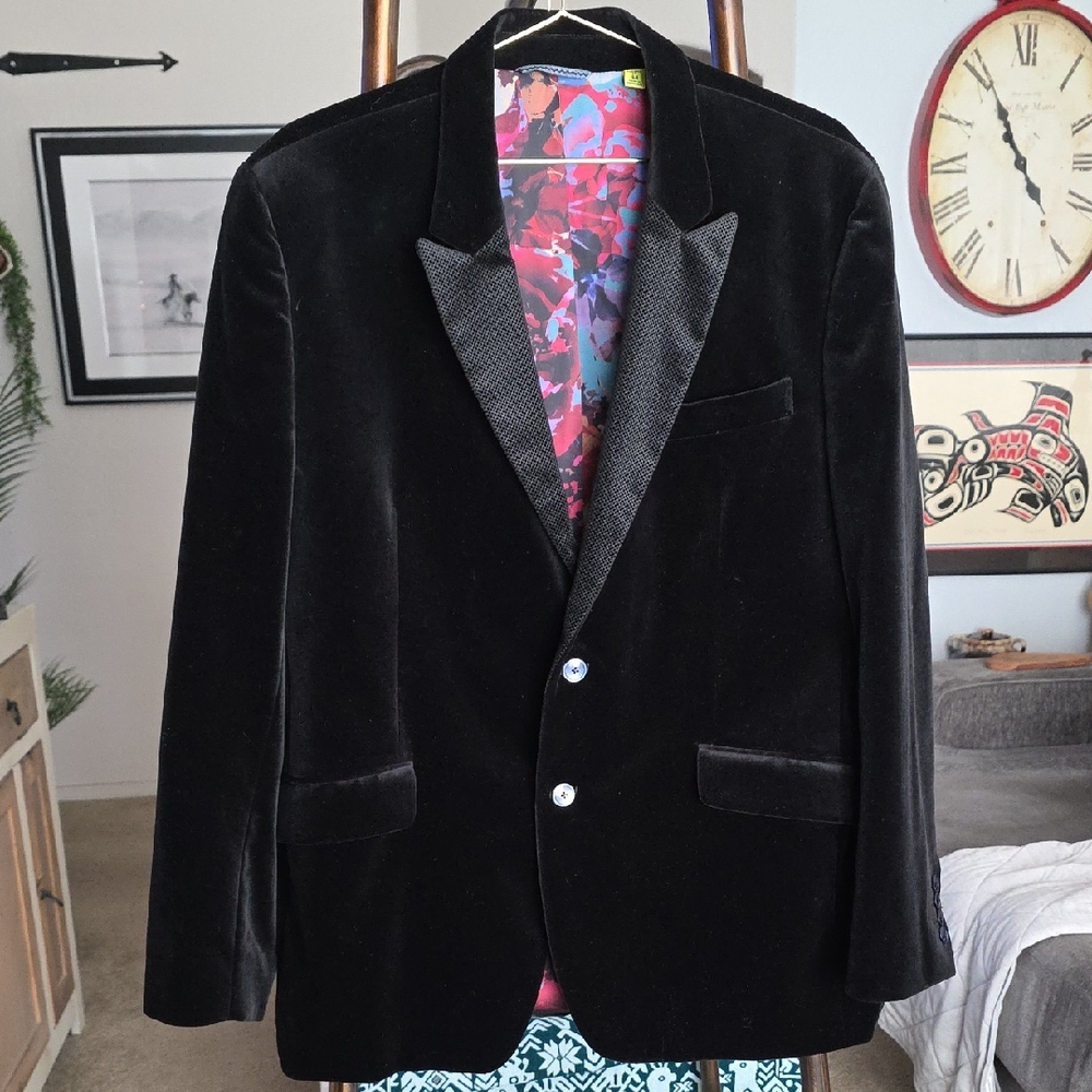 Robert Graham Elegant Black Velvet Blazer Texture Classic 44